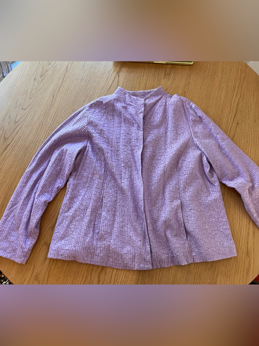 Eileen Fisher Lilac 100% Silk Textured Long Sleeve Mandarin Collar Jacket Blazer